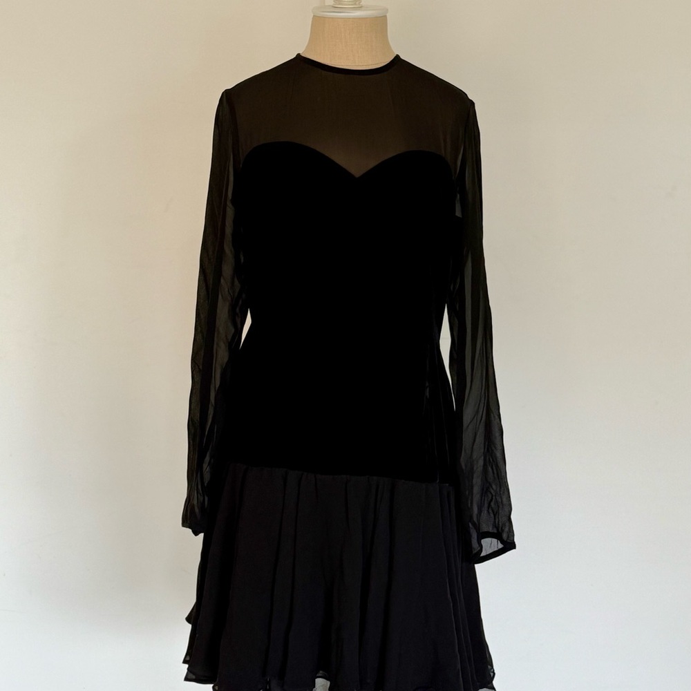 Dana Buchman Black Fit and Flare Cocktail Dress with Bishop Sleeves